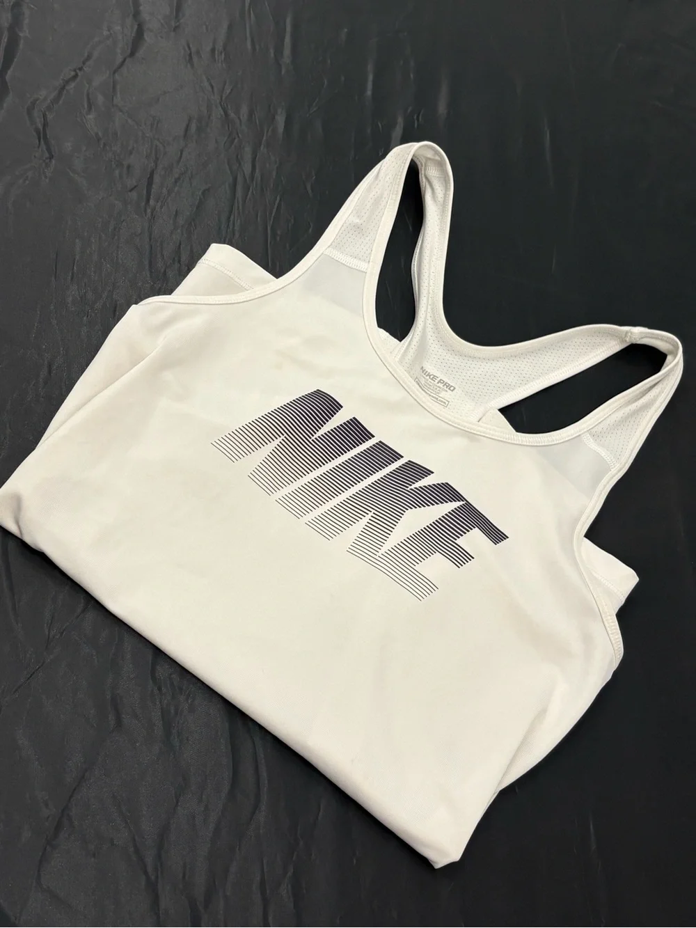 Nike Pro White Racerback Training Tank with Black stripe Logo